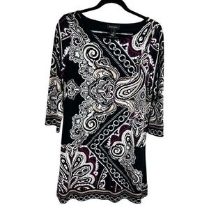 White House Black Market Paisley‎ Baroque Print Dress Stretchy Midi Medium